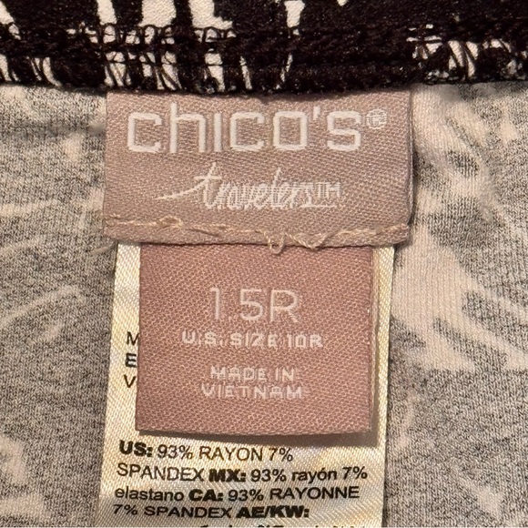Chicos Size 1.5R Black White Travelers Pull On Pants Womens 10 R - Picture 4 of 10